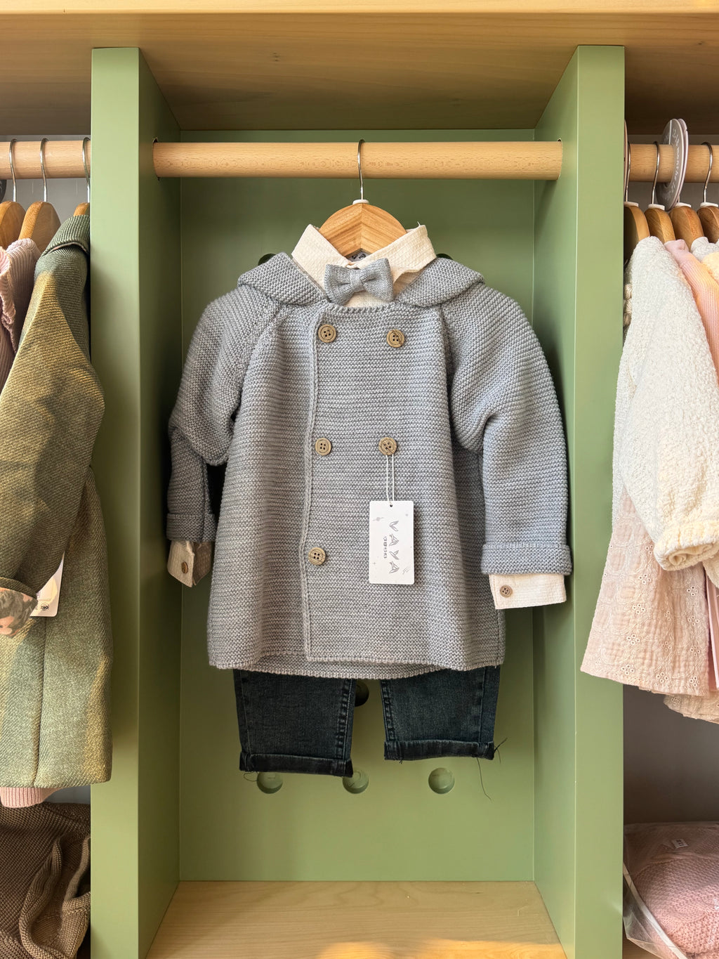 Boy 3pcs Denim Grey Knitted Cardigan