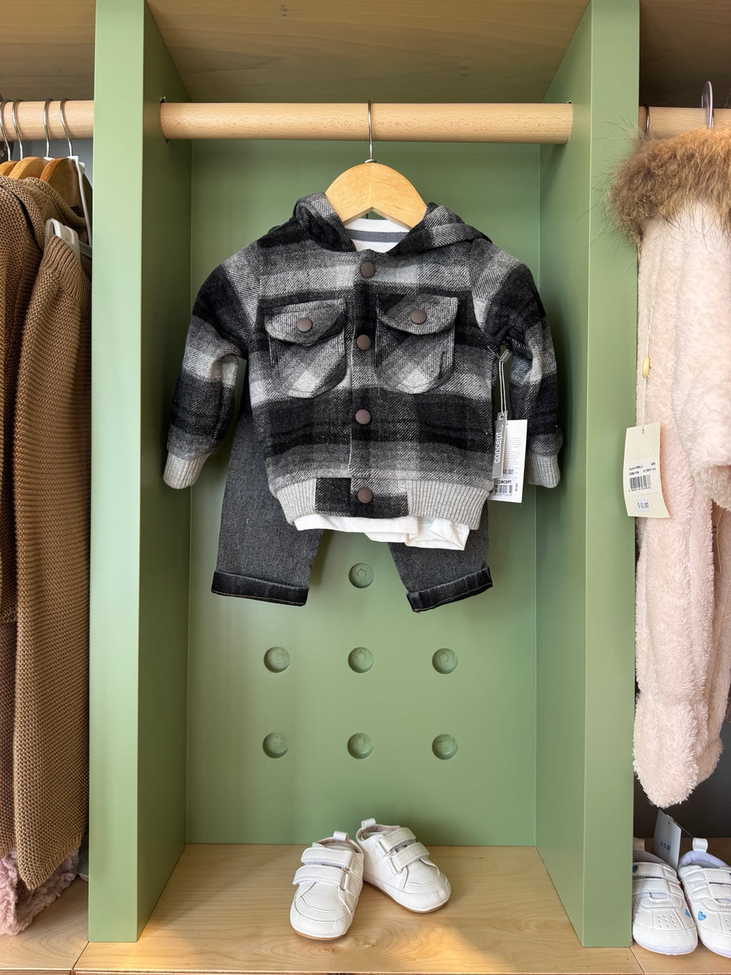 BabyBoy 3pcs Grey Checkered Set front