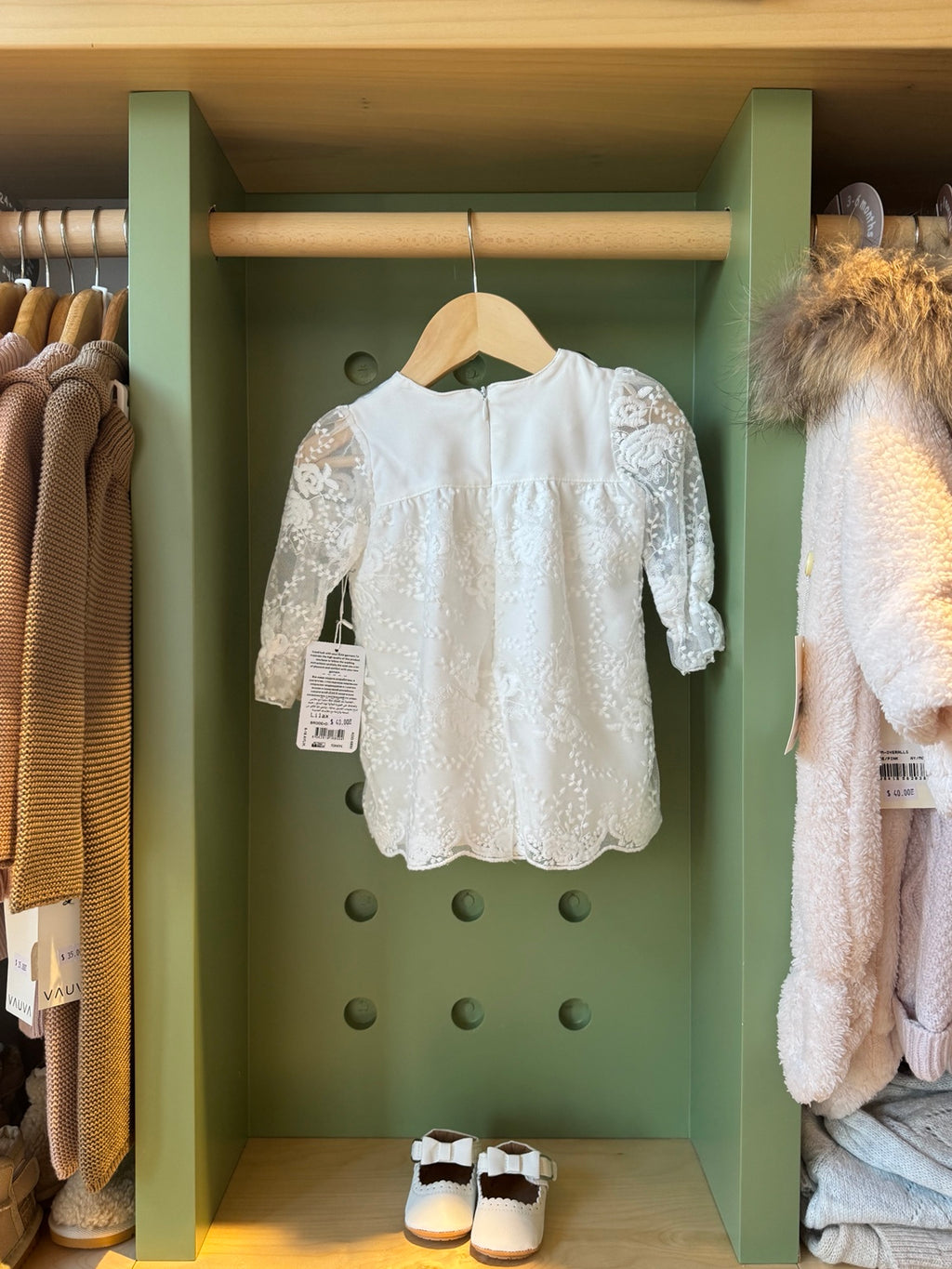 BabyGirl Baptism White Embroided Dress Back