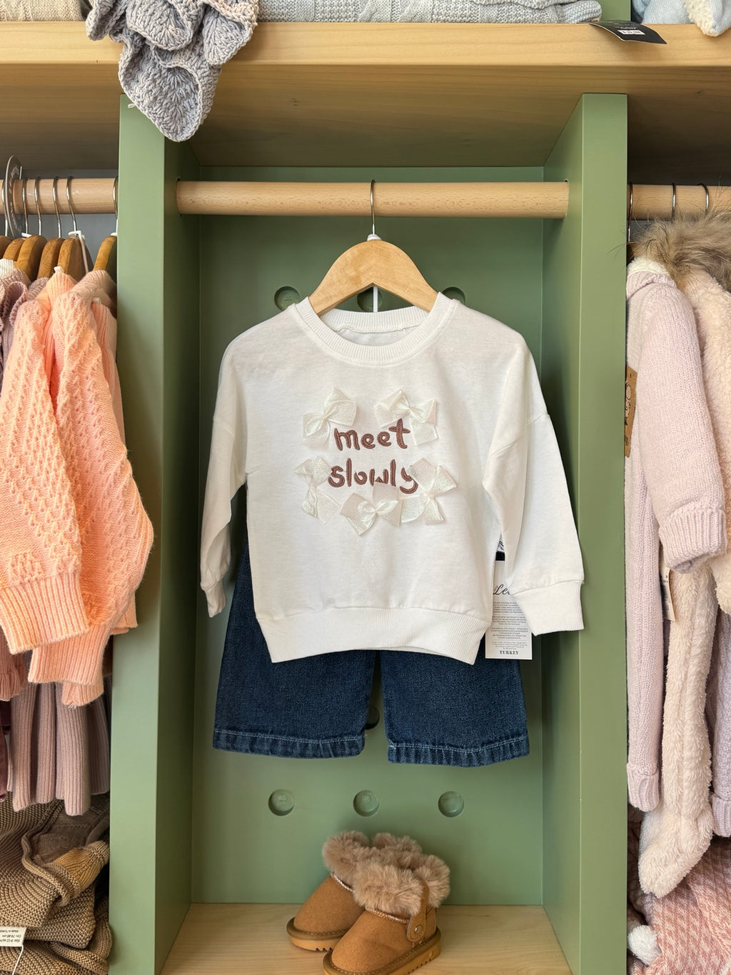 Girl 2pcs Denim/White Sweatshirt Front