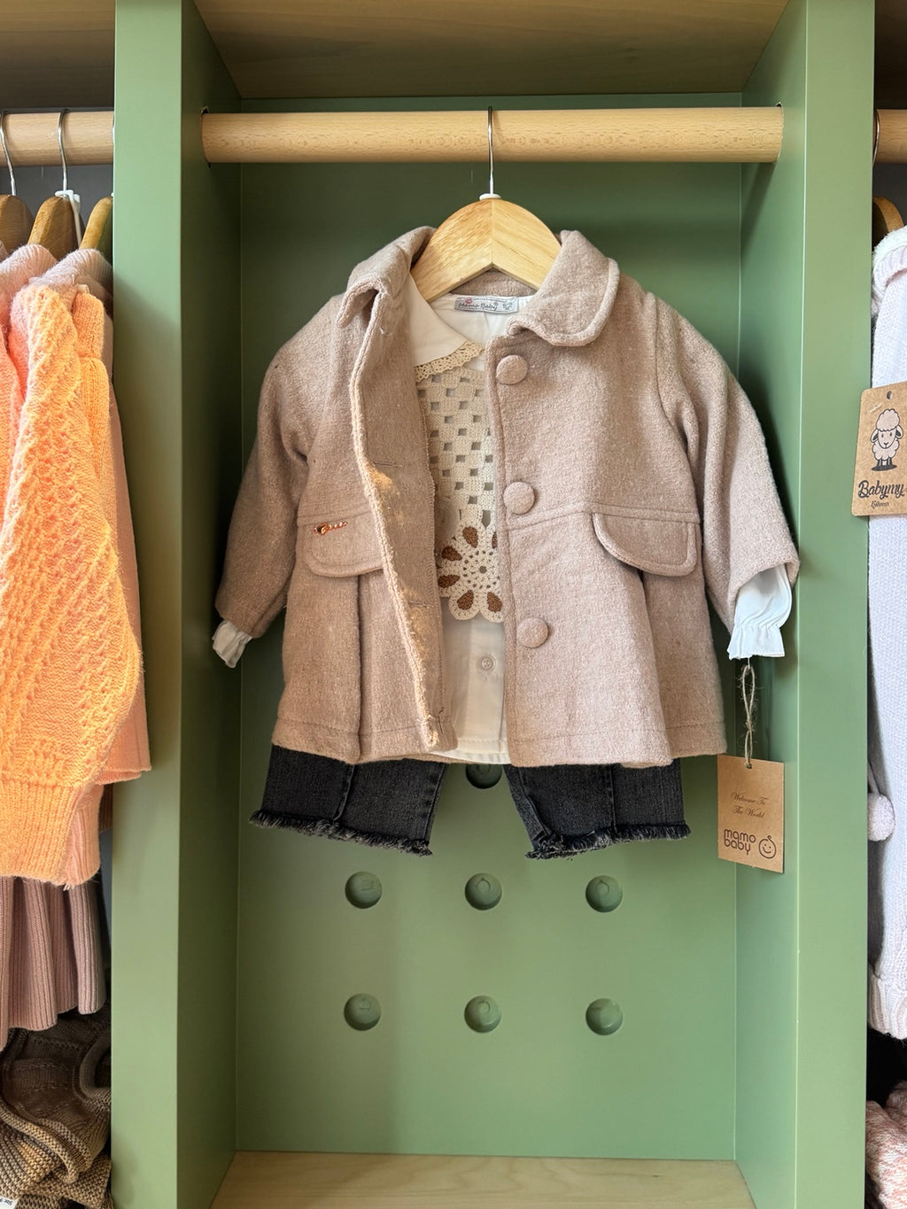 BabyGirl 4pcs Denim Beige Coat front