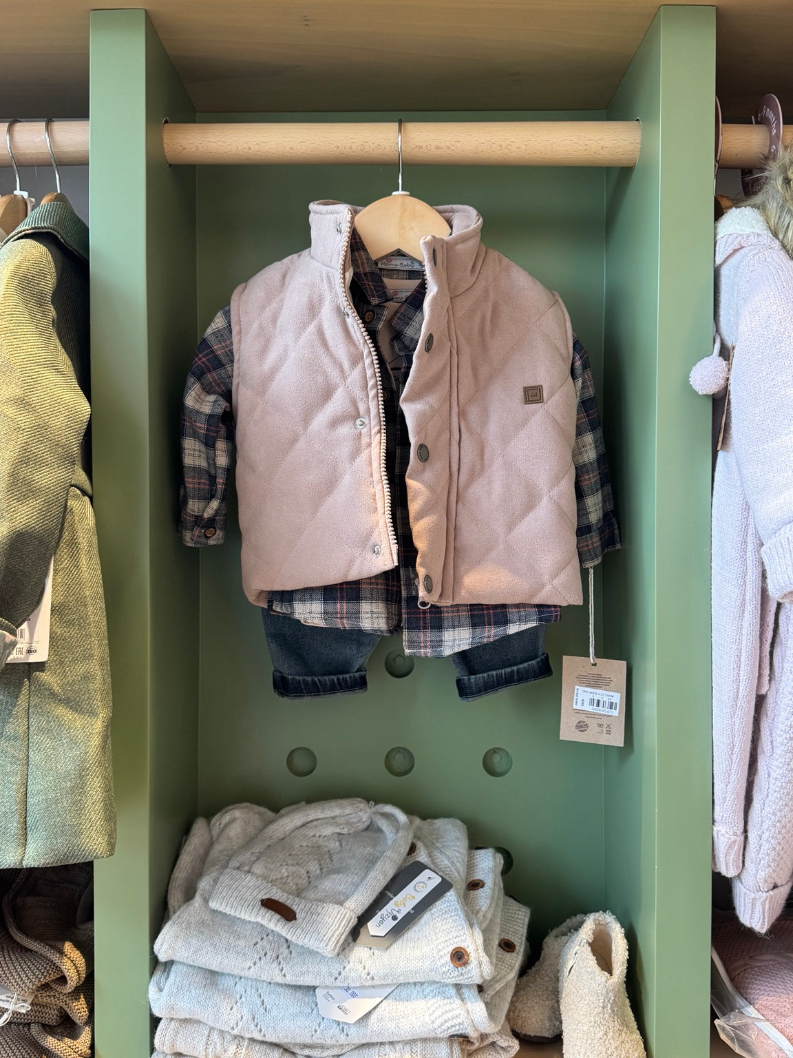 BabyBoy 3pcs Beige Gilet/Checkered Shirt front