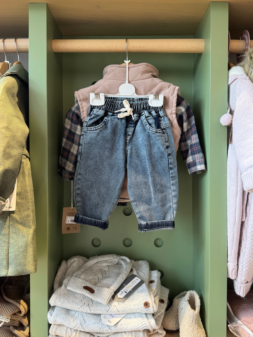 BabyBoy 3pcs Beige Gilet/Checkered Shirt second view
