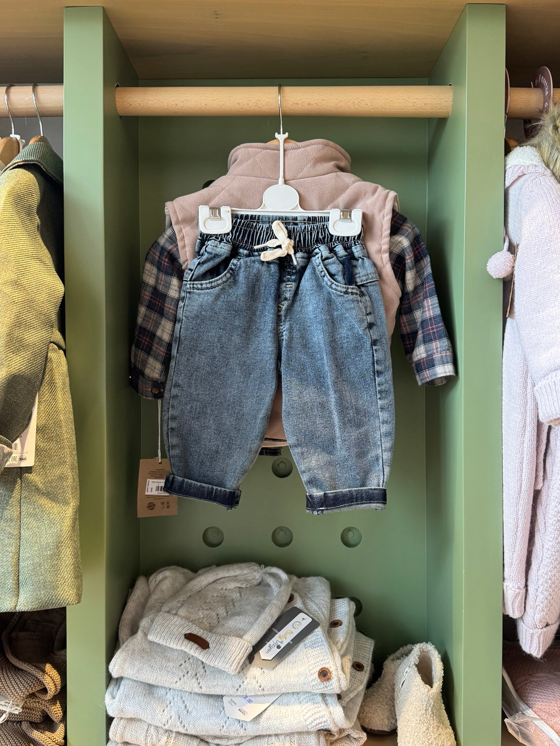 BabyBoy 3pcs Beige Gilet/Checkered Shirt second view