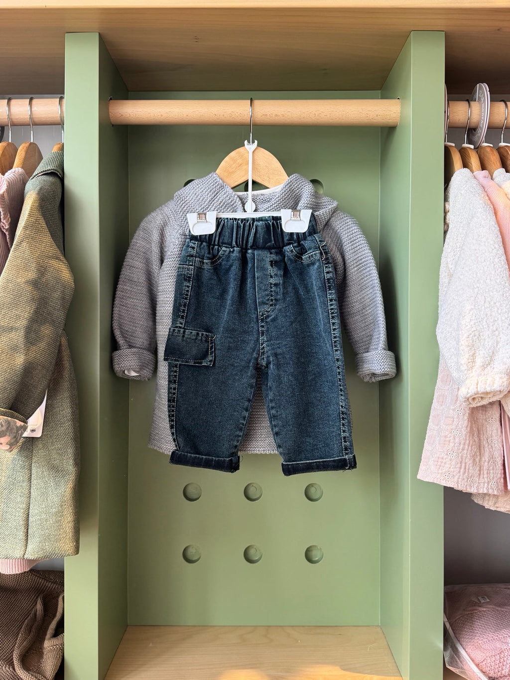 BabyBoy 3pcs Denim Grey Knitted Cardigan back