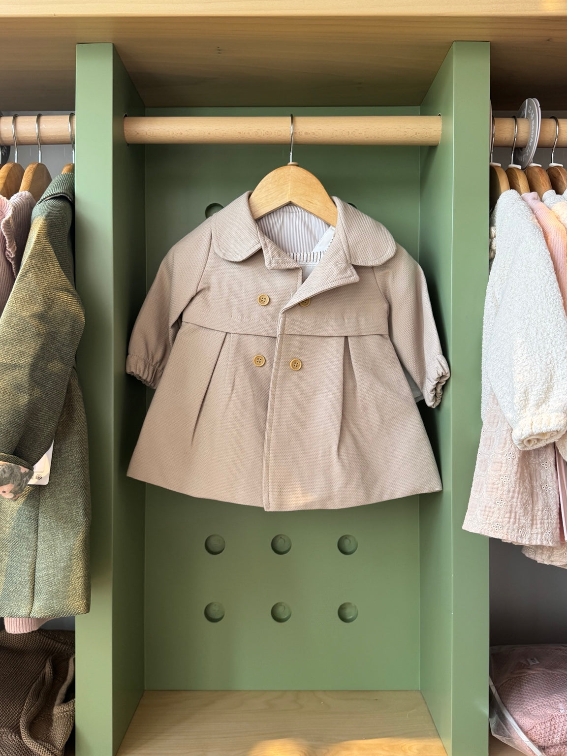 BabyGirl 3pcs Beige Coat Skirt Set front