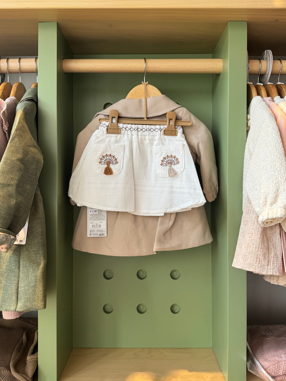 BabyGirl 3pcs Beige Coat Skirt Set back