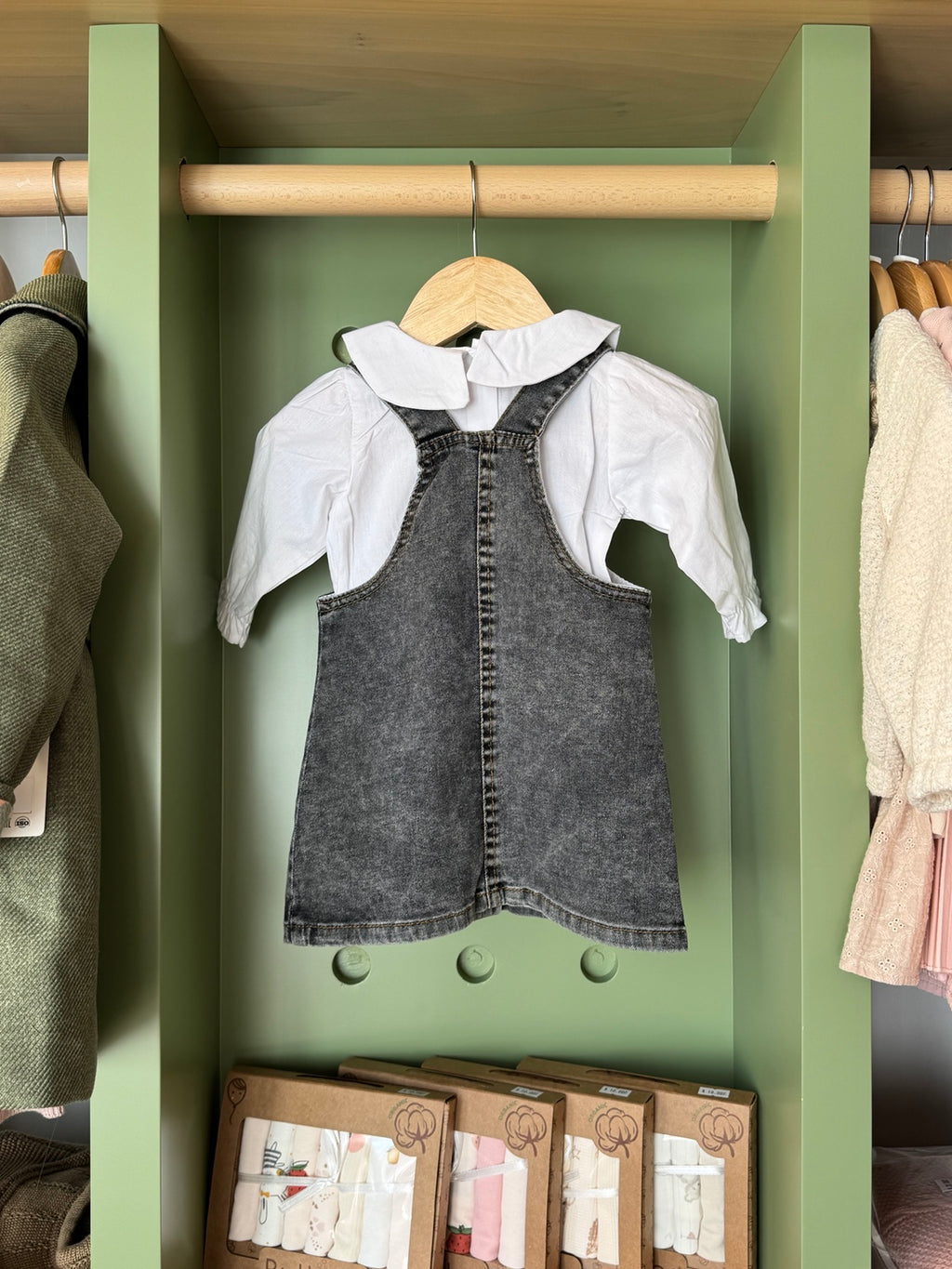 BabyGirl 2pcs Grey Denim Salopette Dress