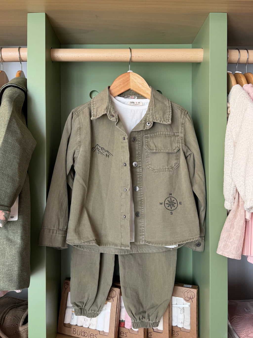 Boy 3pcs Green Olive Cargo Pant Set