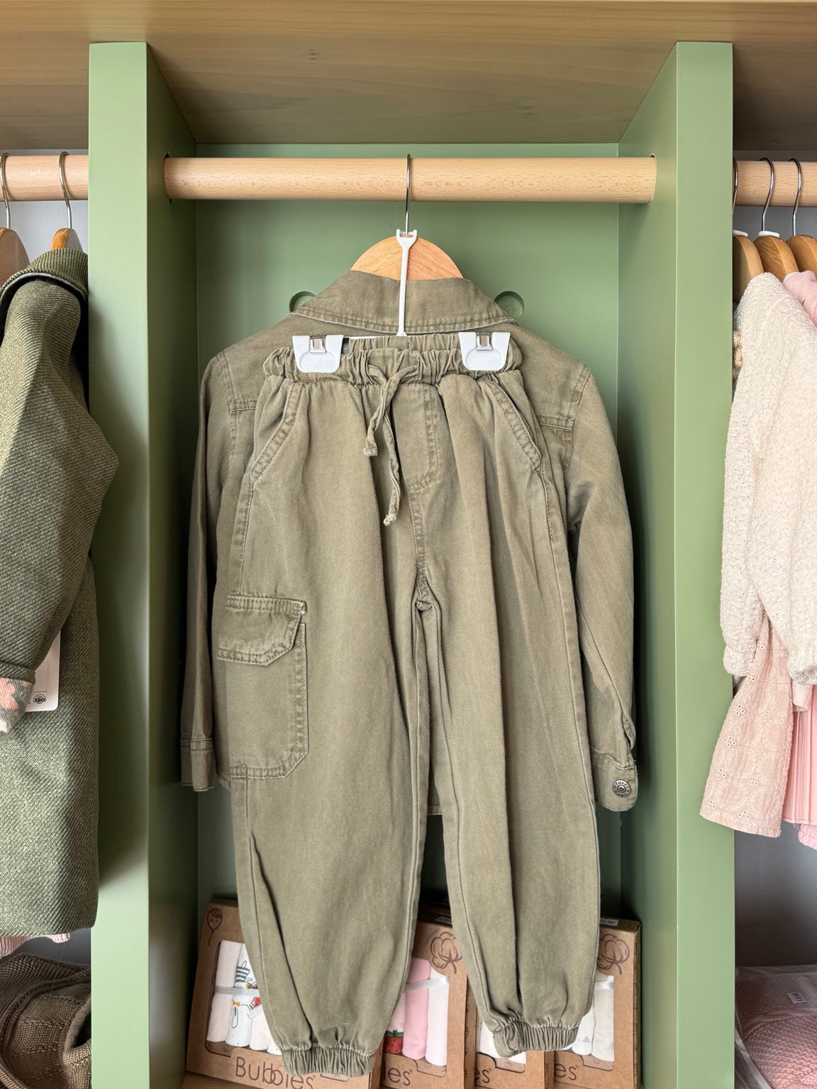 Boy 3pcs Green Olive Cargo Pant Set