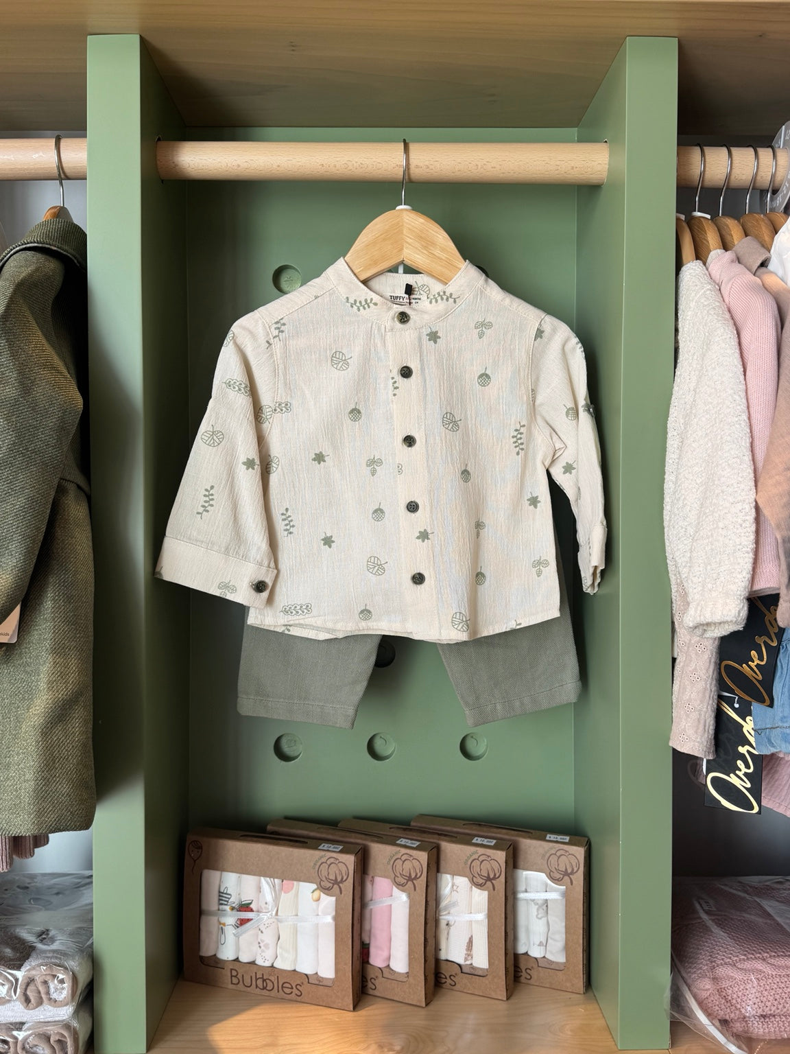 BabyBoy 2pcs Olive Green Pant Set front