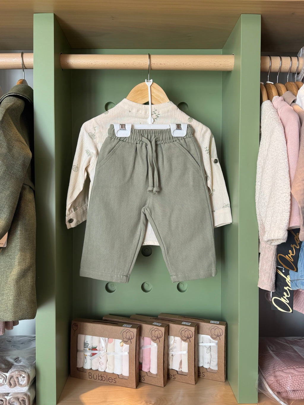 BabyBoy 2pcs Olive Green Pant Set back