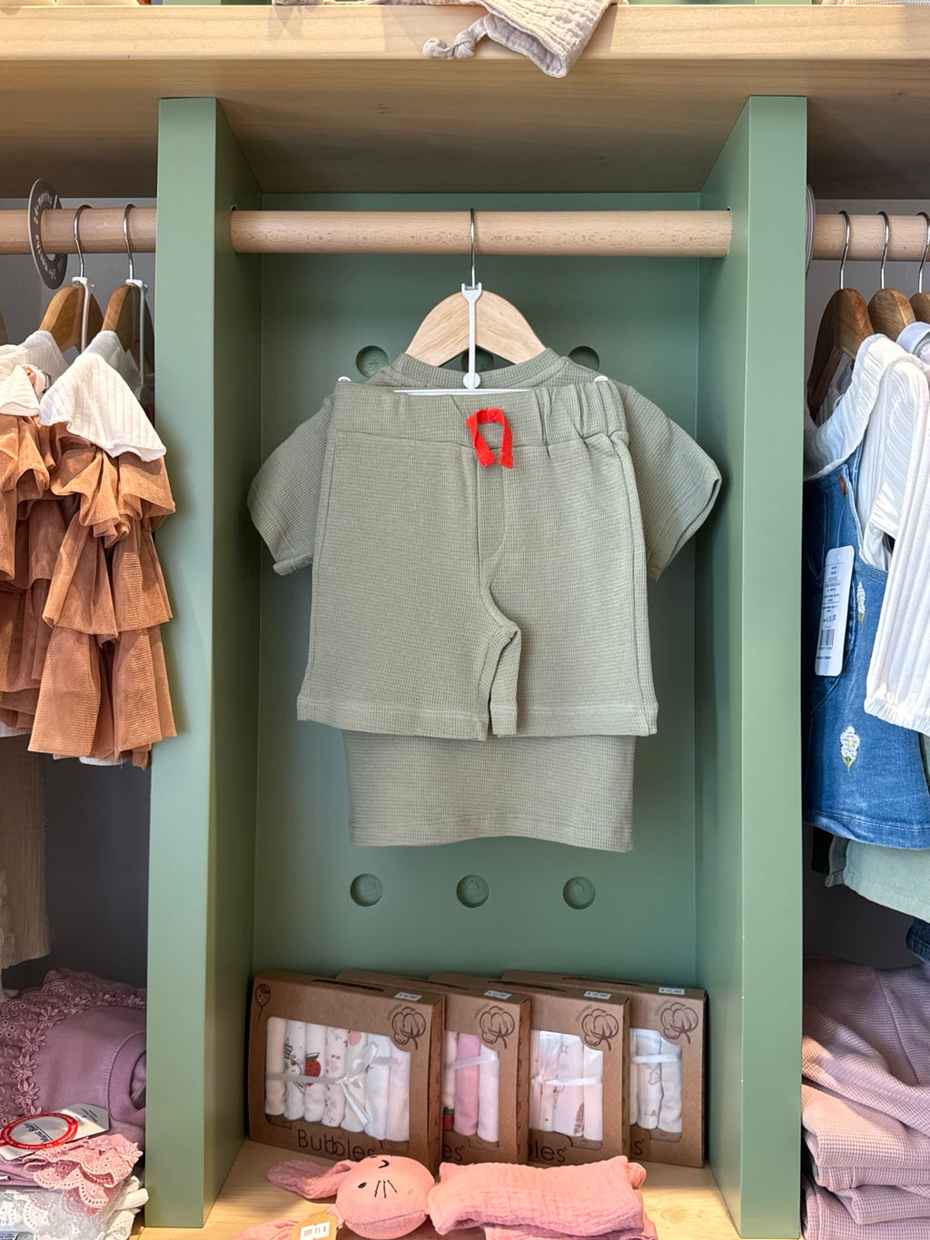 Boy 2pcs Lion Olive Green Cotton Set back