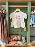 BabyGirl 2pcs Linen Ecru/Pink Short Set front