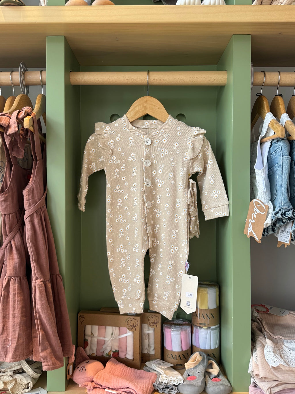 BabyGirl Beige Flower Onesie - image 1