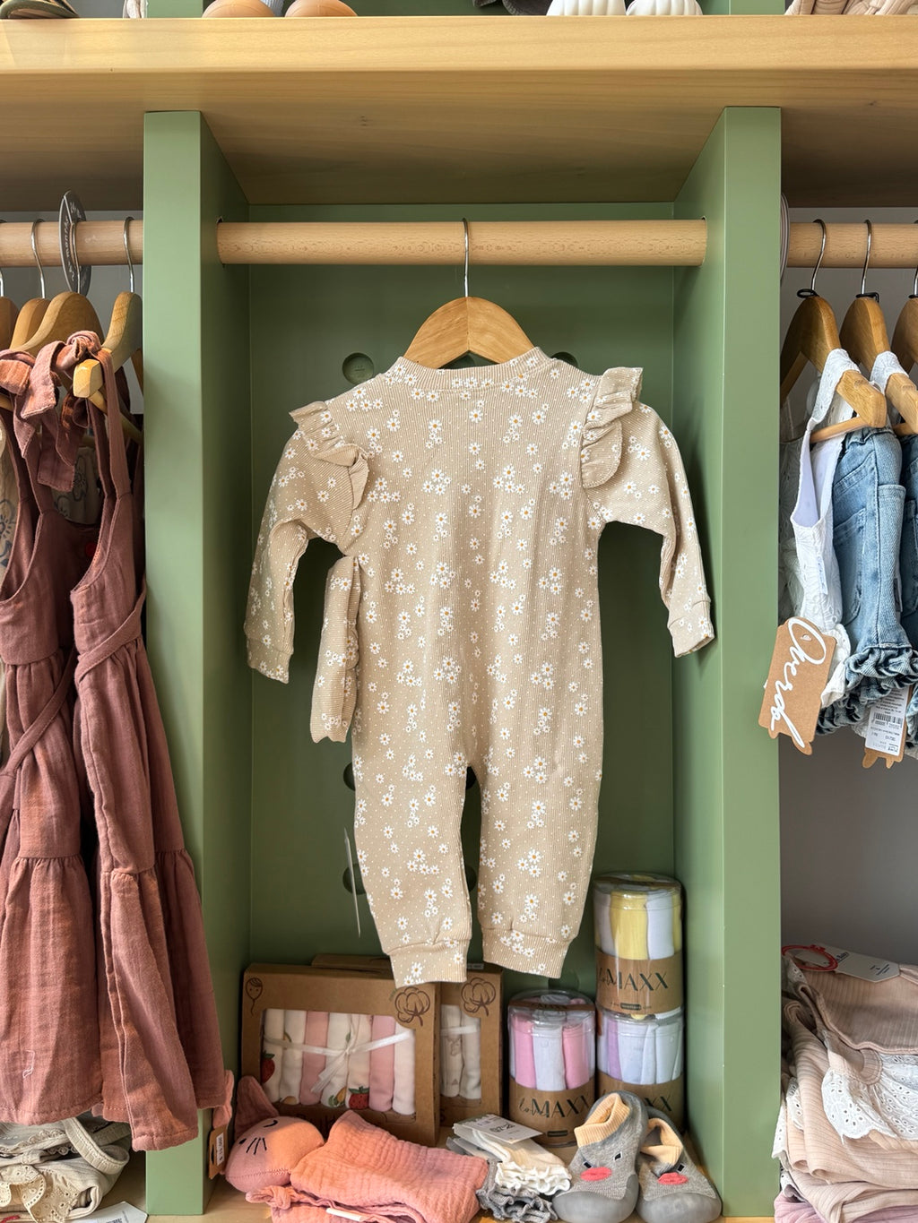 BabyGirl Beige Flower Onesie - image 2