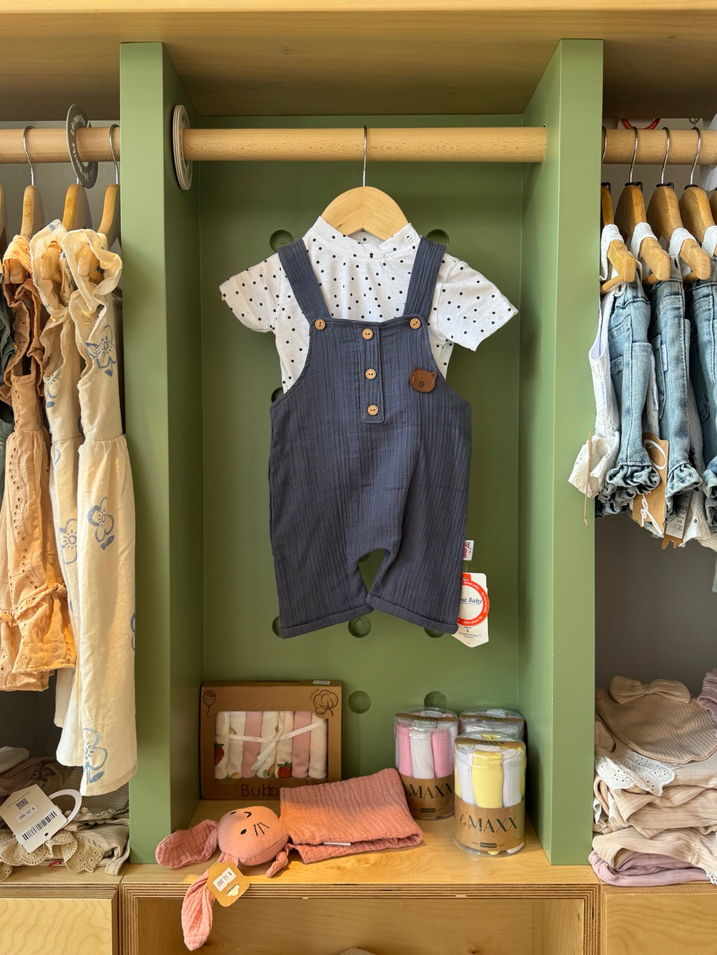 BabyBoy 2pcs Navy Linen Salopette front