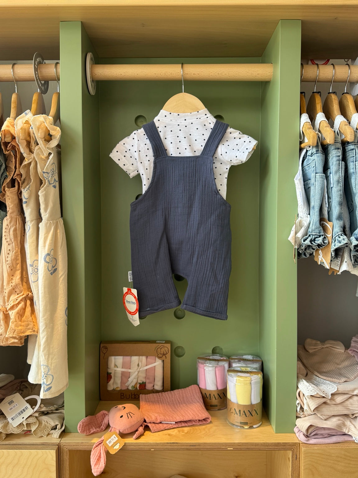 BabyBoy 2pcs Navy Linen Salopette back
