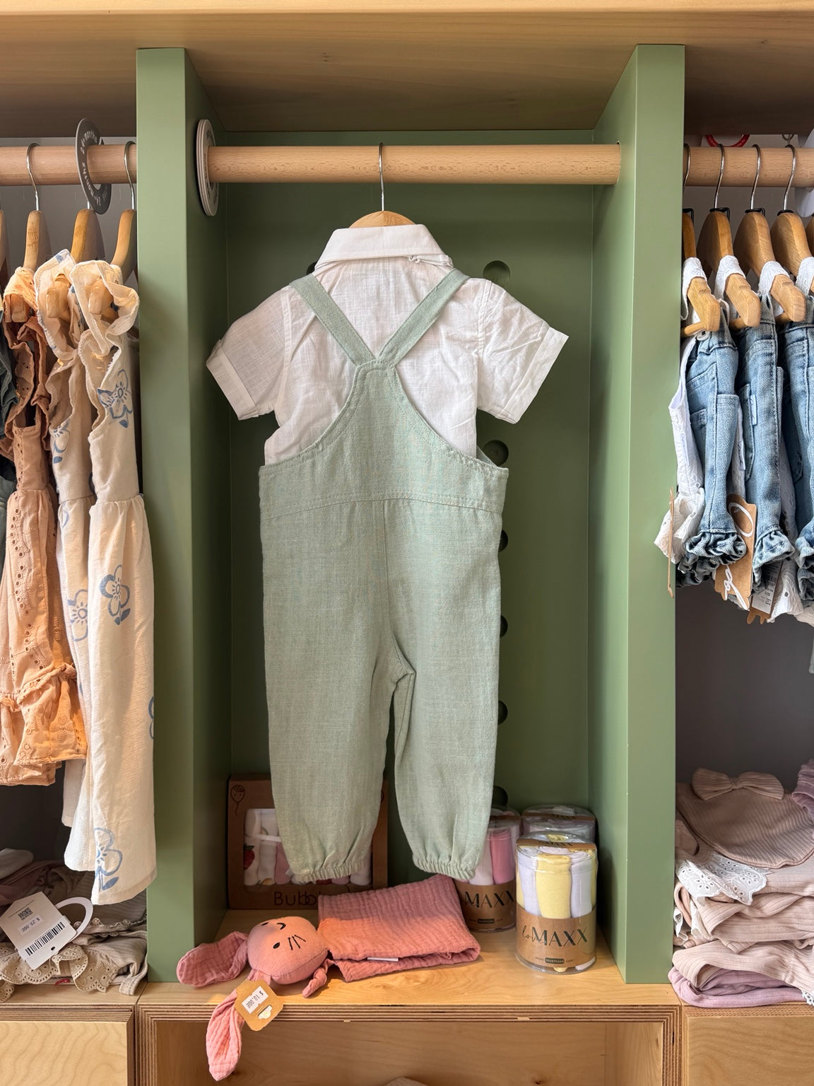 BabyBoy 2pcs Linen Mint Salopette back