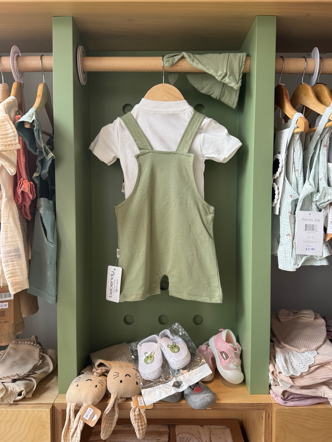 BabyBoy 2pcs Mint Cotton Salopette+Shoes+Hat back