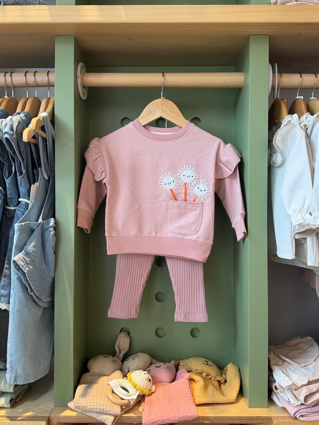 Girl 2pcs Cotton Pink Set front
