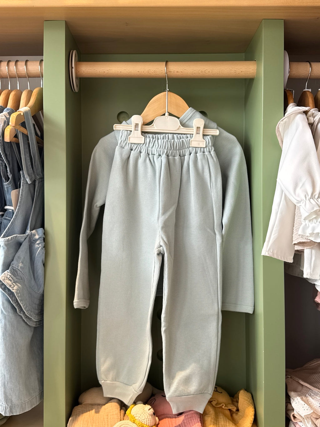 Boy 2pcs Blue Waffle Cotton Set - pants