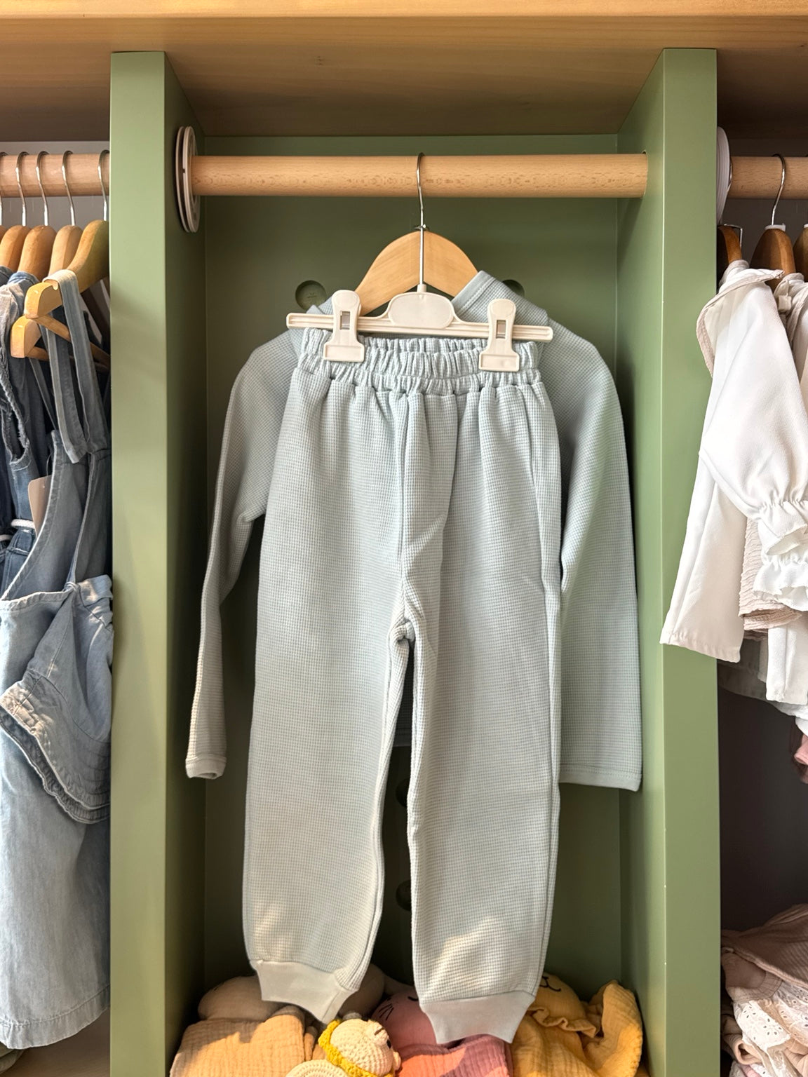 Boy 2pcs Blue Waffle Cotton Set - pants