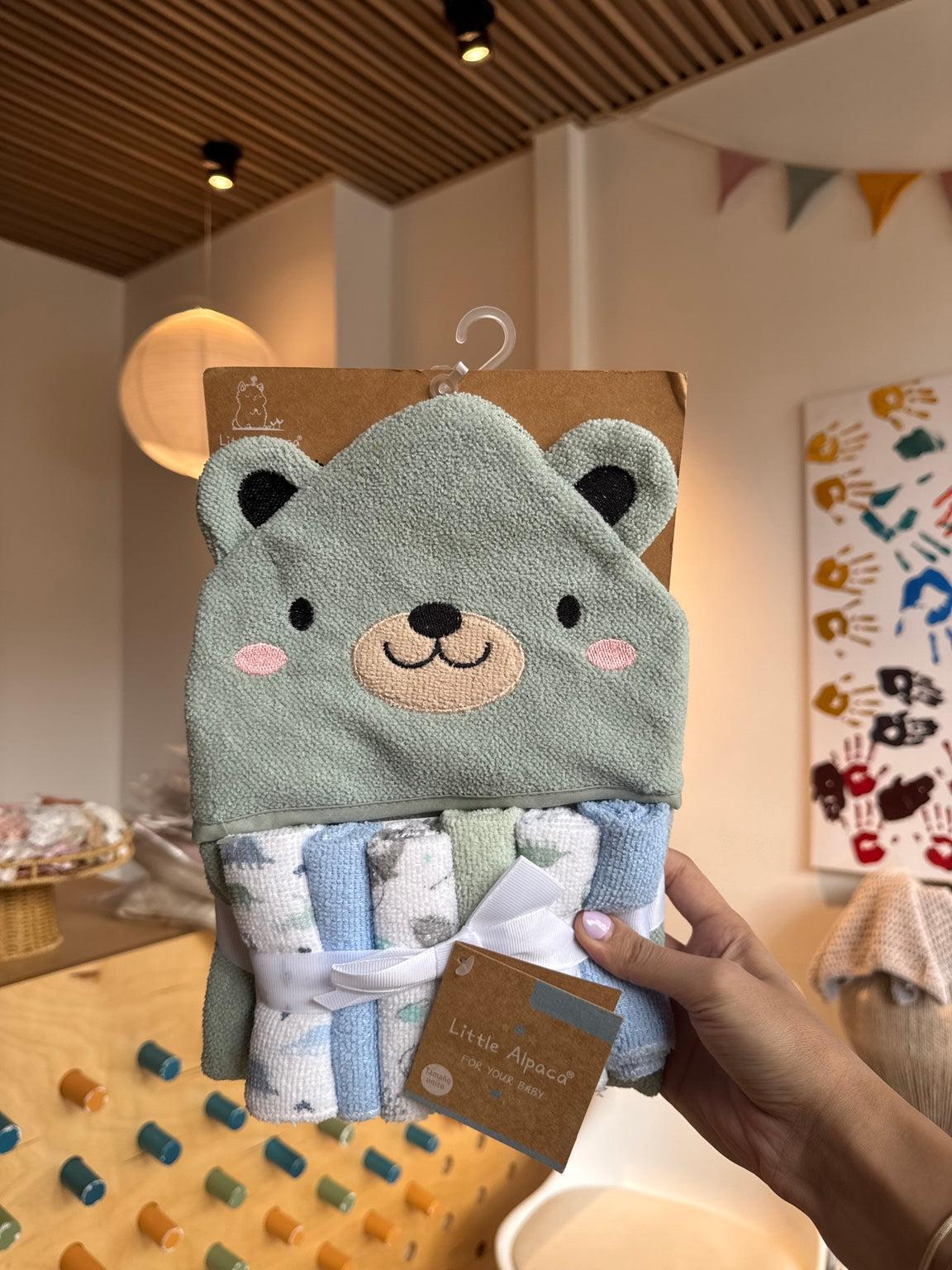 Baby Mint Hooded Towel Set+Washclothes
