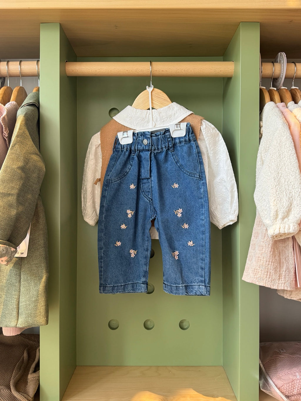 BabyGirl 3pcs Denim/Havane Knitted Gilet
