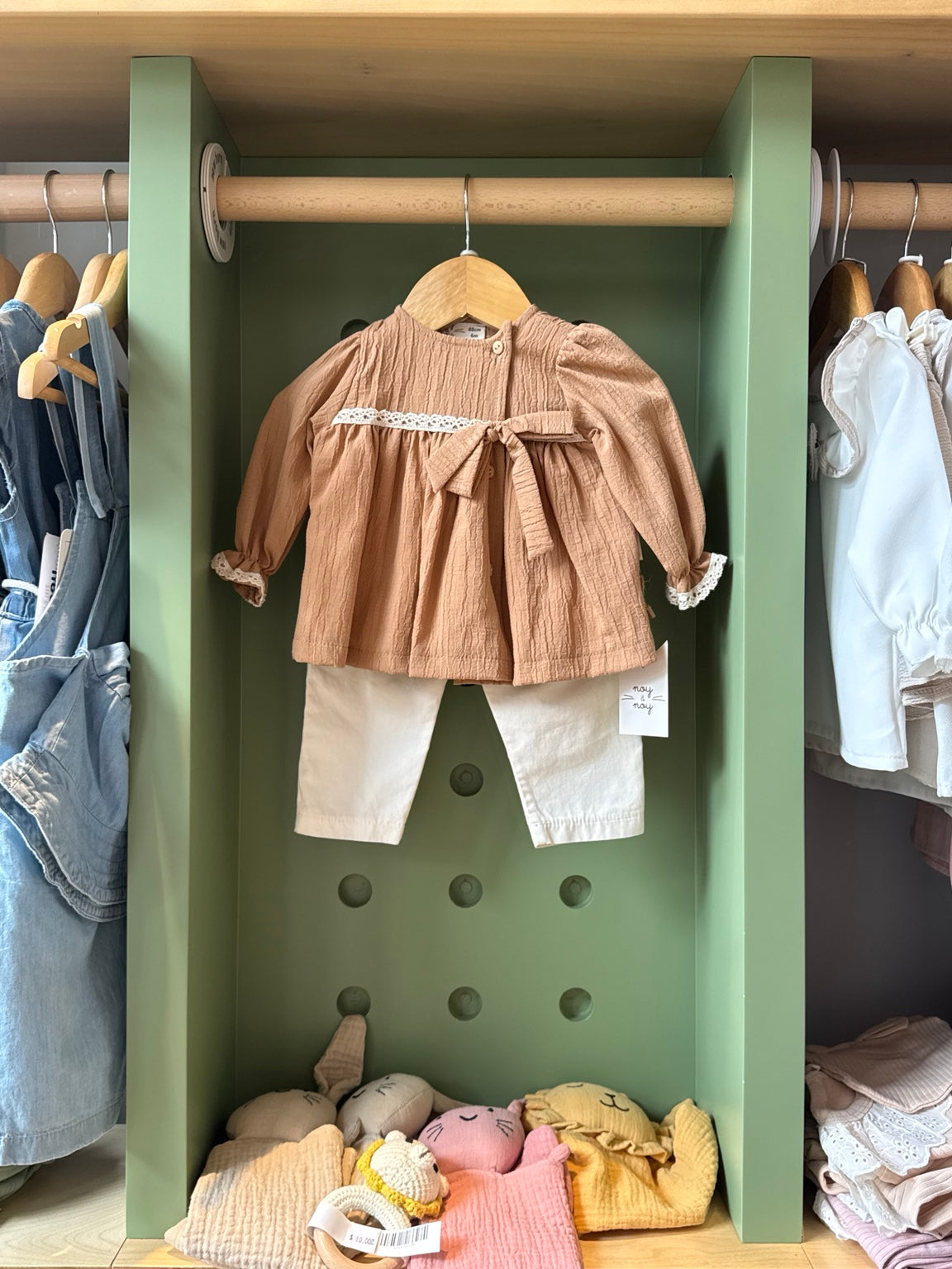 BabyGirl brown shirt and beige pant front