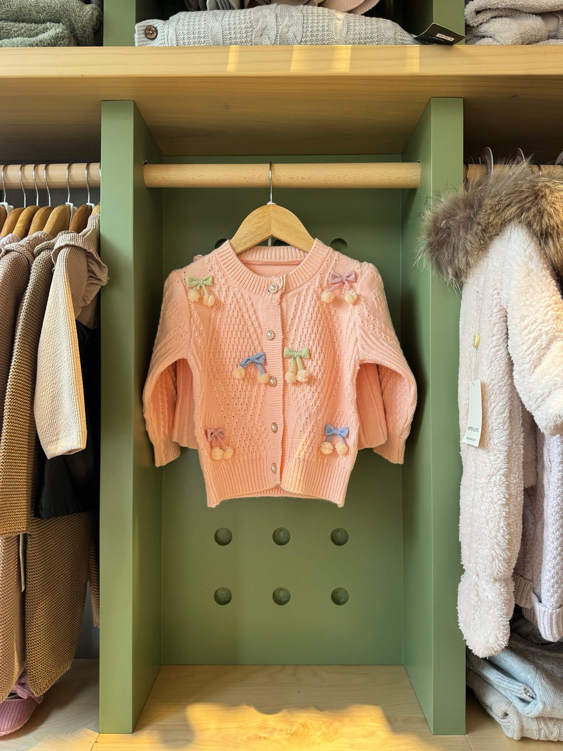 Girl 2pcs Knitted Cardigan Pink Salmon Set