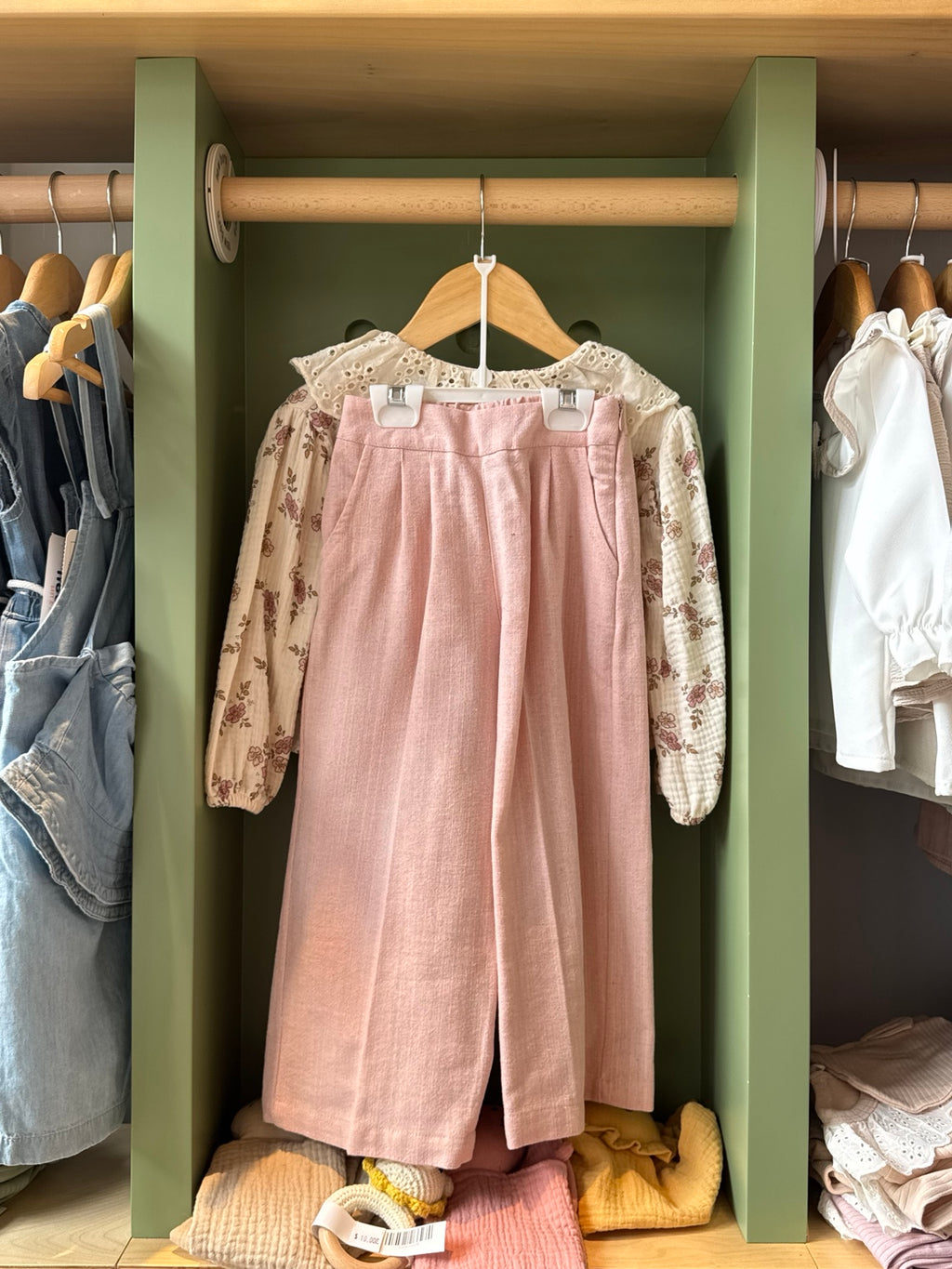 Girl 2pcs Linen Pink Pant back