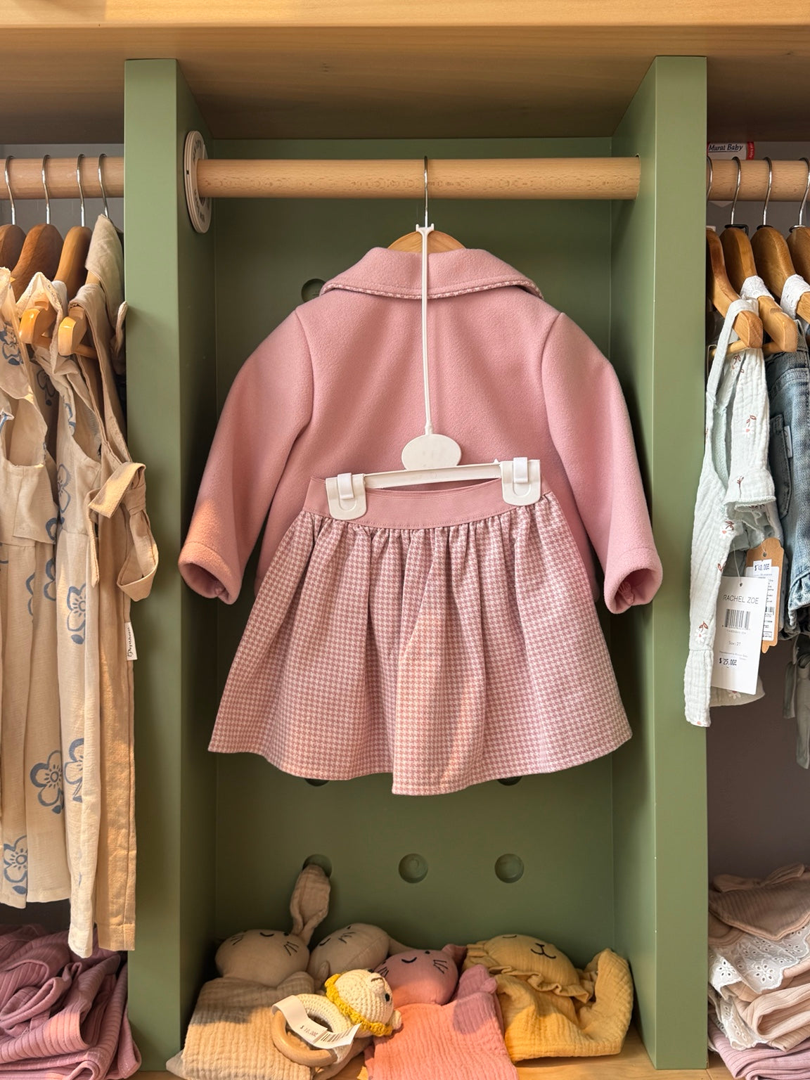 Girl 3pcs Pink Coat Skirt Set