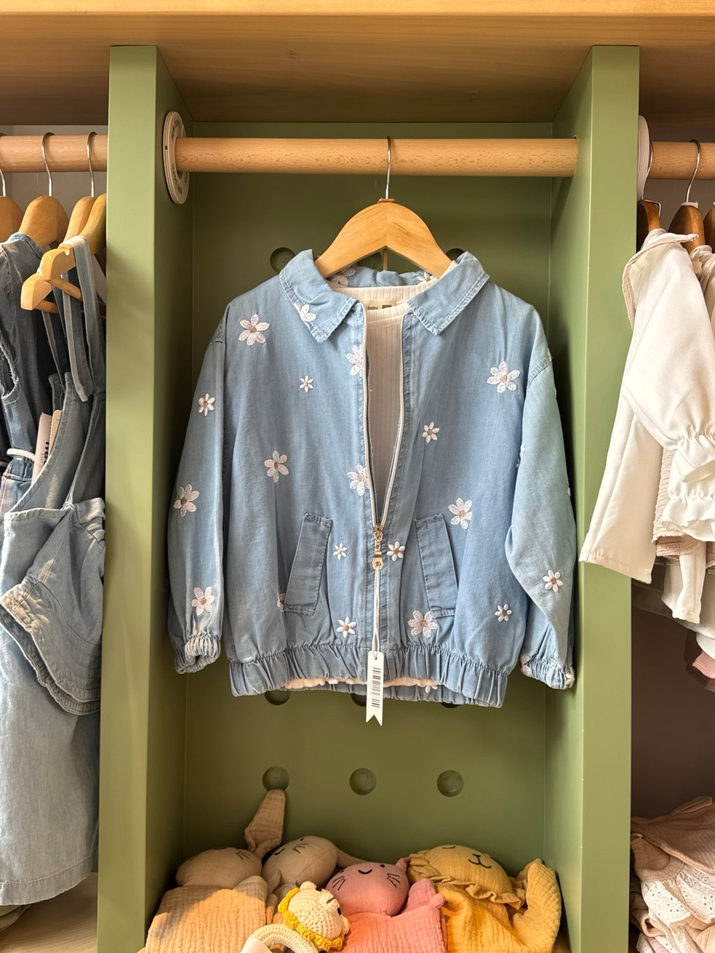 Girl denim flower jacket white skirt set front