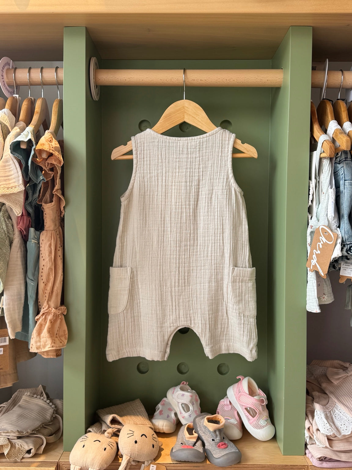 BabyBoy Linen Beige Romper — back